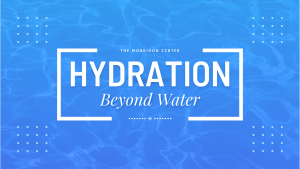 Blog banner with blue water background. Text reads Hydration Beyond Water